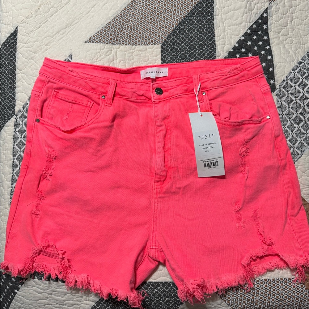 Risen Neon Coral 4 inch inseam shorts
